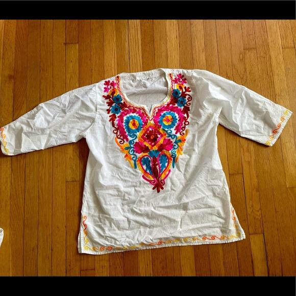 Vintage Mexican Embroidered Long Sleeve Tunic - Picture 5 of 7